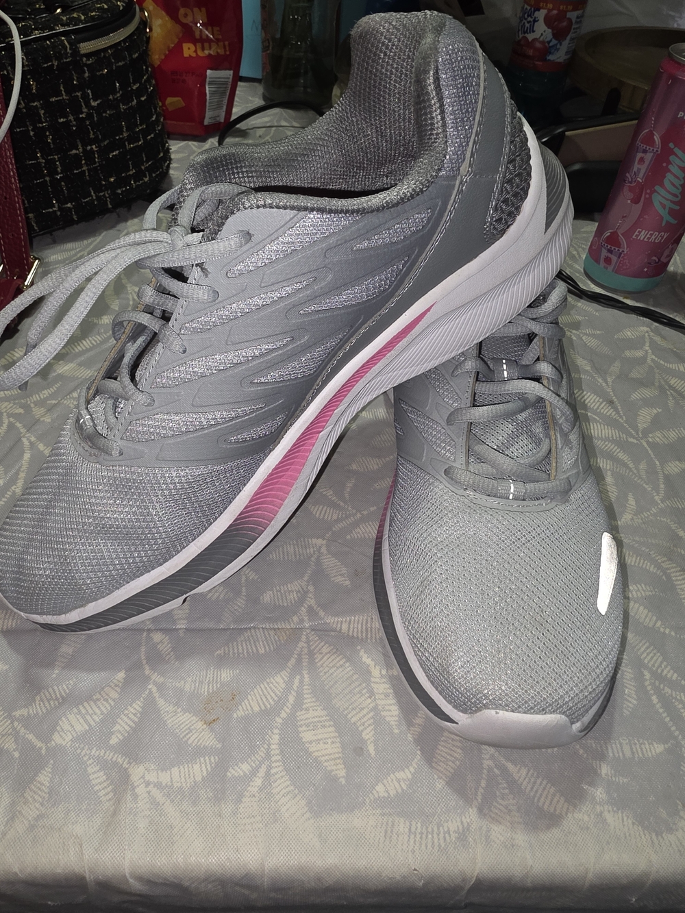 Women's Gray FILA Athletic Running Shoes with Pink Accent